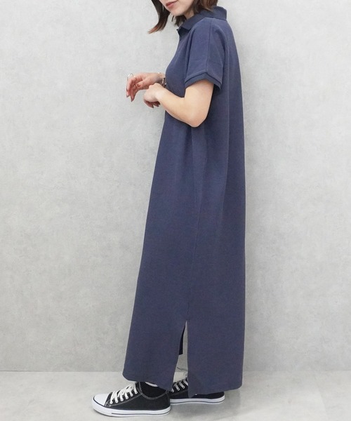 SELECT LEVERY(セレクトリベリー)の「カジュアルフレンチスリーブロングポロワンピース(シャツワンピース・レディース・ネイビー/グレー/ブラック・MEDIUM/LARGE)」の12枚目の写真