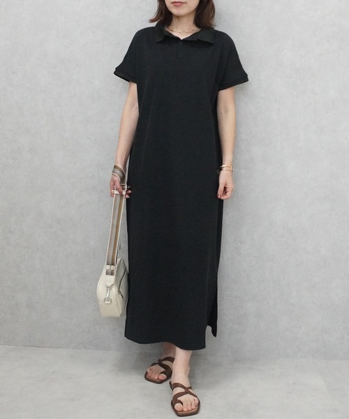 SELECT LEVERY(セレクトリベリー)の「カジュアルフレンチスリーブロングポロワンピース(シャツワンピース・レディース・ネイビー/グレー/ブラック・MEDIUM/LARGE)」の14枚目の写真