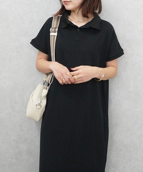 SELECT LEVERY(セレクトリベリー)の「カジュアルフレンチスリーブロングポロワンピース(シャツワンピース・レディース・ネイビー/グレー/ブラック・MEDIUM/LARGE)」の15枚目の写真