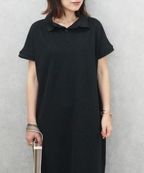 SELECT LEVERY(セレクトリベリー)の「カジュアルフレンチスリーブロングポロワンピース(シャツワンピース・レディース・ネイビー/グレー/ブラック・MEDIUM/LARGE)」の16枚目の写真