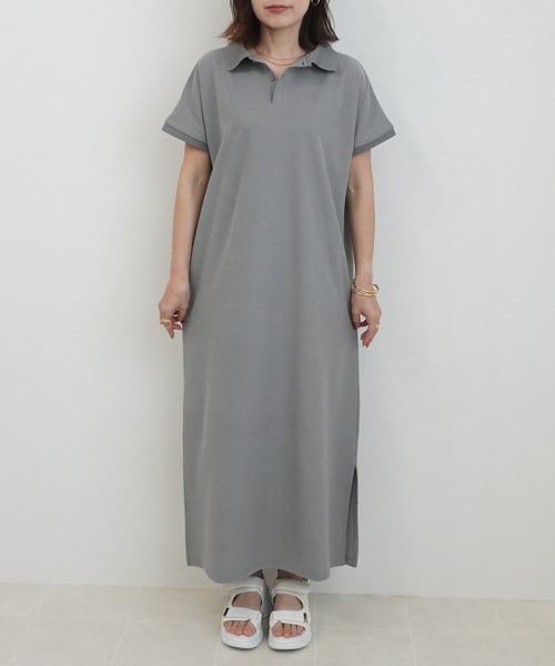SELECT LEVERY(セレクトリベリー)の「カジュアルフレンチスリーブロングポロワンピース(シャツワンピース・レディース・ネイビー/グレー/ブラック・MEDIUM/LARGE)」の19枚目の写真