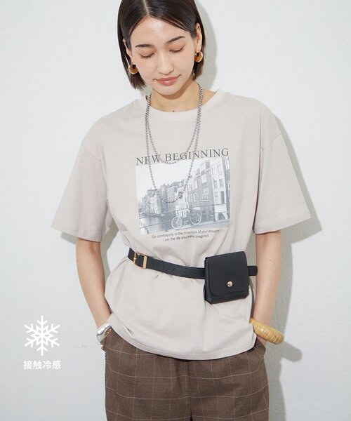 Remind me and forever(リマインドミーアンドフォーエバー)の「【staff made】接触冷感!アソート転写シルケットTシャツ(Tシャツ/カットソー・レディース・オフホワイト/スミクロ/ベージュ・FREE)」の3枚目の写真