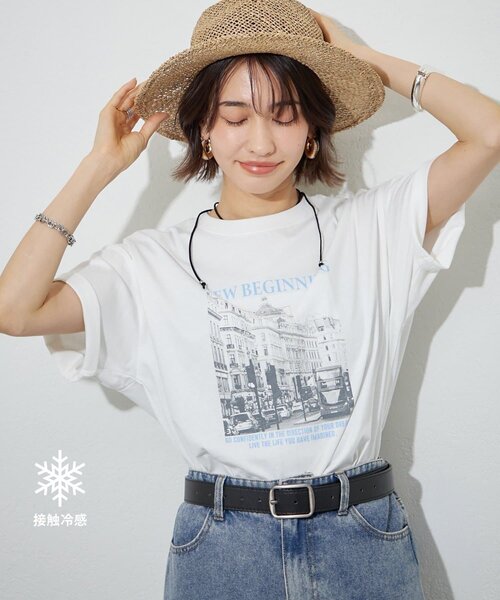 Remind me and forever(リマインドミーアンドフォーエバー)の「【staff made】接触冷感!アソート転写シルケットTシャツ(Tシャツ/カットソー・レディース・オフホワイト/スミクロ/ベージュ・FREE)」の2枚目の写真