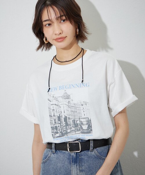 Remind me and forever(リマインドミーアンドフォーエバー)の「【staff made】接触冷感!アソート転写シルケットTシャツ(Tシャツ/カットソー・レディース・オフホワイト/スミクロ/ベージュ・FREE)」の4枚目の写真