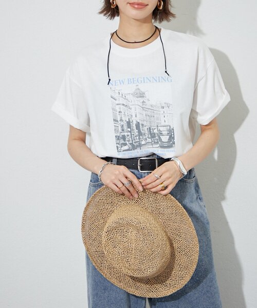 Remind me and forever(リマインドミーアンドフォーエバー)の「【staff made】接触冷感!アソート転写シルケットTシャツ(Tシャツ/カットソー・レディース・オフホワイト/スミクロ/ベージュ・FREE)」の5枚目の写真