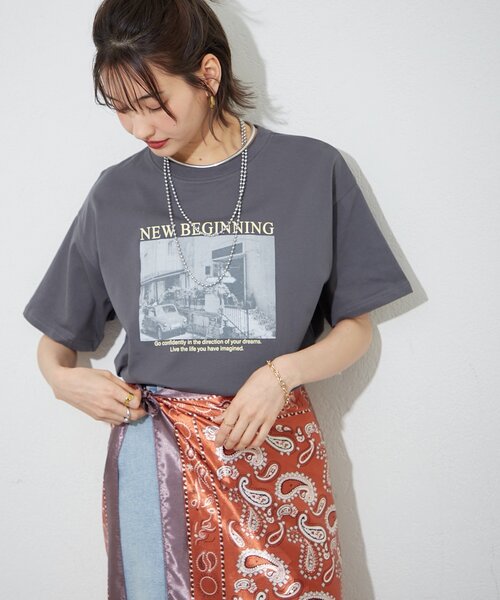 Remind me and forever(リマインドミーアンドフォーエバー)の「【staff made】接触冷感!アソート転写シルケットTシャツ(Tシャツ/カットソー・レディース・オフホワイト/スミクロ/ベージュ・FREE)」の12枚目の写真
