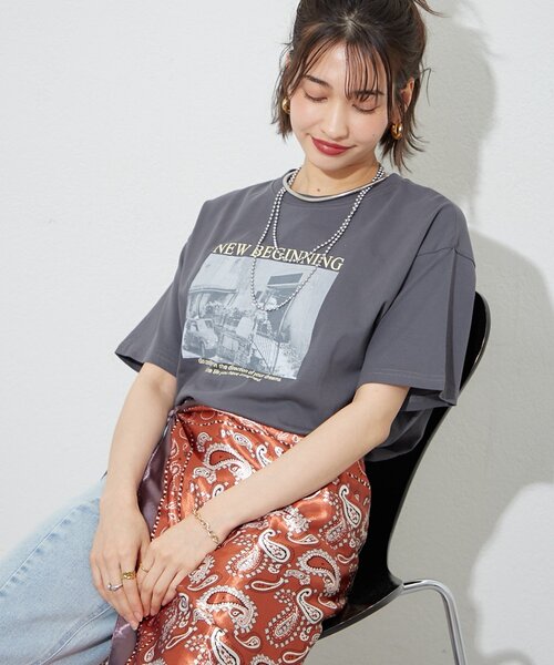 Remind me and forever(リマインドミーアンドフォーエバー)の「【staff made】接触冷感!アソート転写シルケットTシャツ(Tシャツ/カットソー・レディース・オフホワイト/スミクロ/ベージュ・FREE)」の13枚目の写真