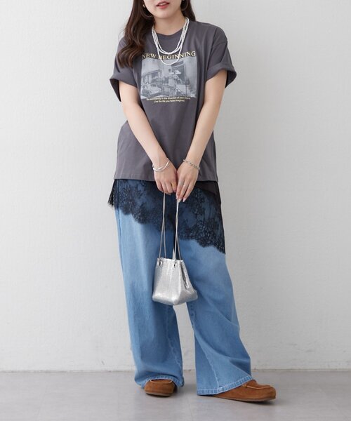 Remind me and forever(リマインドミーアンドフォーエバー)の「【staff made】接触冷感!アソート転写シルケットTシャツ(Tシャツ/カットソー・レディース・オフホワイト/スミクロ/ベージュ・FREE)」の15枚目の写真