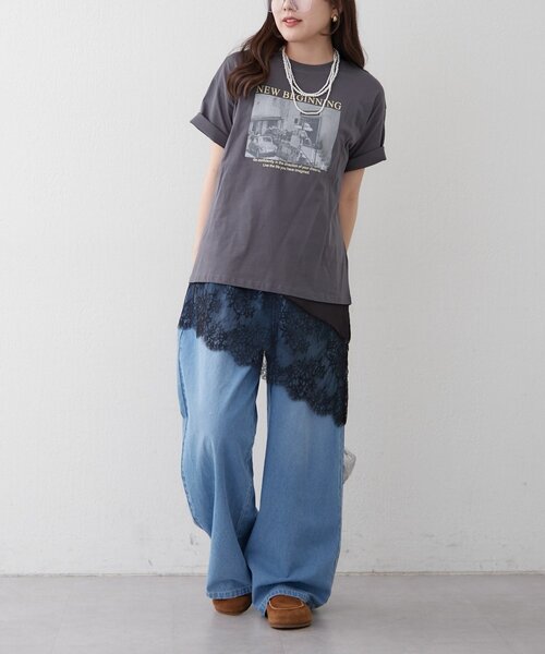 Remind me and forever(リマインドミーアンドフォーエバー)の「【staff made】接触冷感!アソート転写シルケットTシャツ(Tシャツ/カットソー・レディース・オフホワイト/スミクロ/ベージュ・FREE)」の16枚目の写真