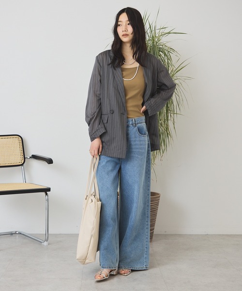 AMERICAN HOLIC(アメリカンホリック)の「【接触冷感】バギーデニム(デニムパンツ・レディース・ワンウォッシュ/ライトインディゴブルー・L/M/S)」の3枚目の写真