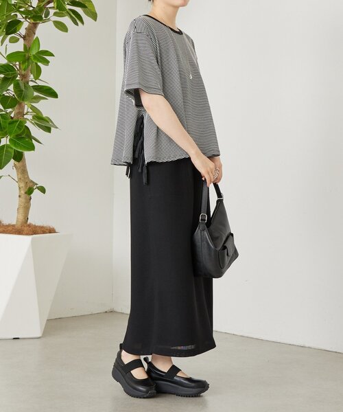 BEARDSLEY（ビアズリー）の「サイドフリンジニットTee（Tシャツ/カットソー・レディース・ブラック/レッド・FREE）」の8枚目の写真