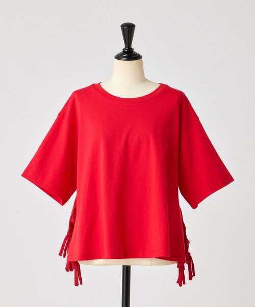 BEARDSLEY（ビアズリー）の「サイドフリンジニットTee（Tシャツ/カットソー・レディース・ブラック/レッド・FREE）」の13枚目の写真