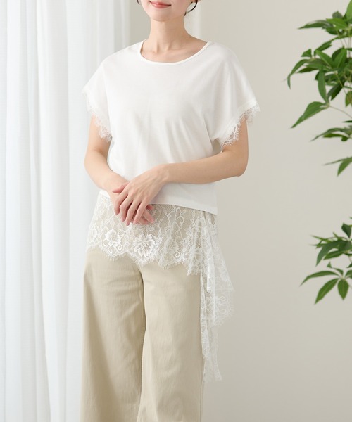 DAYRA(デイラ)の「レース レイヤード フレンチスリーブ カットソー(Tシャツ/カットソー・レディース・ホワイト/ブラック・FREE)」の2枚目の写真