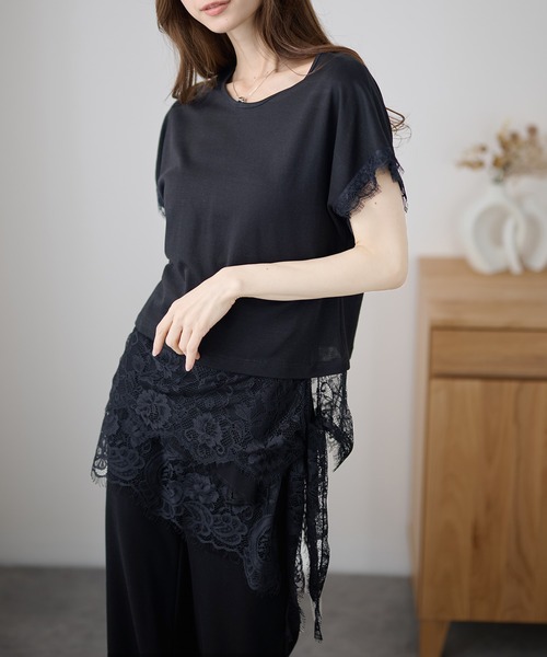 DAYRA(デイラ)の「レース レイヤード フレンチスリーブ カットソー(Tシャツ/カットソー・レディース・ホワイト/ブラック・FREE)」の10枚目の写真