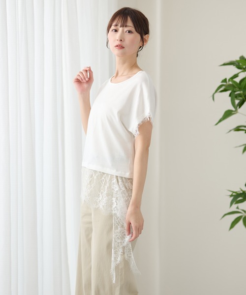 DAYRA(デイラ)の「レース レイヤード フレンチスリーブ カットソー(Tシャツ/カットソー・レディース・ホワイト/ブラック・FREE)」の4枚目の写真