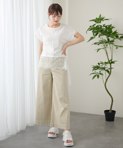 DAYRA(デイラ)の「レース レイヤード フレンチスリーブ カットソー(Tシャツ/カットソー・レディース・ホワイト/ブラック・FREE)」の6枚目の写真