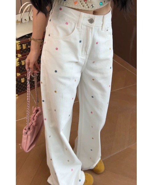 GEMEDA(ジェメダ)の「デニムパンツ/ストレートルーズジーンズ(デニムパンツ・レディース・ホワイト/ベージュ・S/M)」の7枚目の写真
