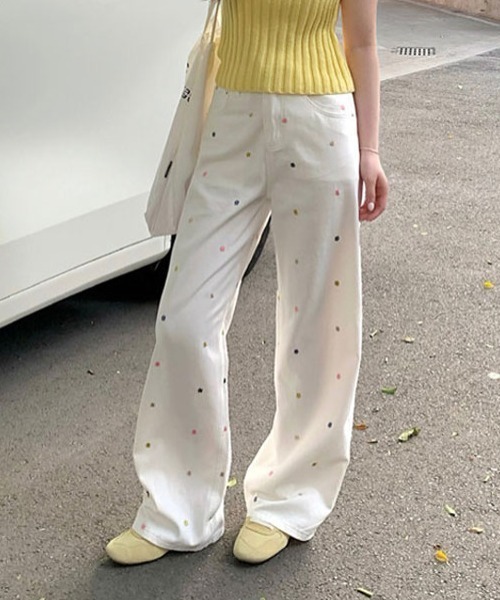 GEMEDA(ジェメダ)の「デニムパンツ/ストレートルーズジーンズ(デニムパンツ・レディース・ホワイト/ベージュ・S/M)」の5枚目の写真