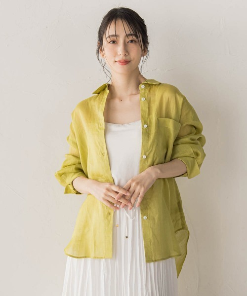 Droite lautreamont(ドロワットロートレアモン)の「ラミーシャツ(シャツ/ブラウス・レディース・グリーン/ブルー・M)」の2枚目の写真