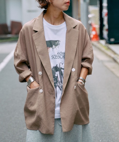 DROIT BELLO(ドロイトベロ)の「DROIT BELLO(ドロイトベロ)リネンライクジャケット(テーラードジャケット・レディース・ベージュ/ブラック・38)」の3枚目の写真