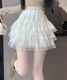 レースフリルティアードミニスカート