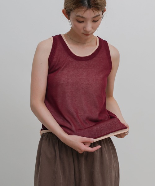 select MOCA(セレクトモカ)の「バイカラーレイヤードタンクトップセット(タンクトップ・レディース・ベージュ/ボルドー/ブラック・FREE)」の8枚目の写真