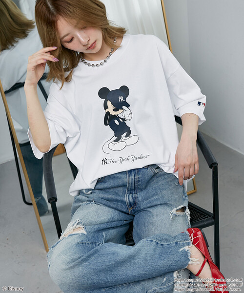 PUBLUX(パブリュクス)の「PUBLUX/パブリュクス MLB/MICKEY MOUSE/別注 プリント Tシャツ 限定展開(Tシャツ/カットソー・メンズ・ナチュラル/ライトグレー/オフホワイト/その他1/ホワイト/グレー・MEDIUM/SMALL/LARGE)」の8枚目の写真