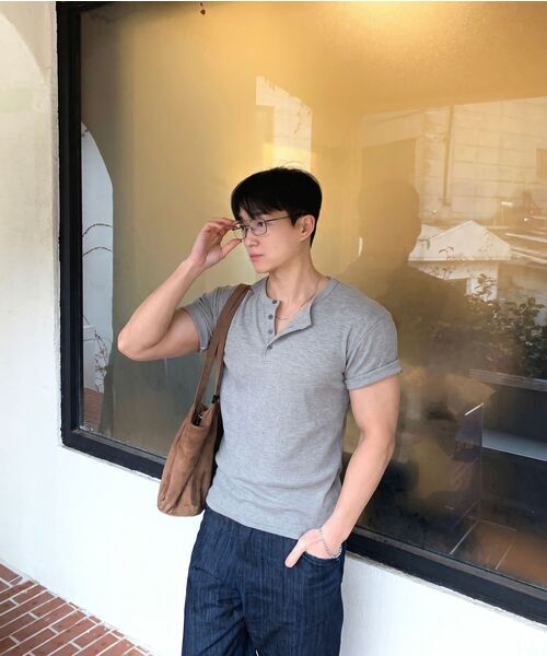 EXCONTAINER(エックスコンテナ)の「ヘンリーネックワッフルハーフスリーブ (グレー)(Tシャツ/カットソー・メンズ・その他・X-LARGE/MEDIUM/LARGE)」の7枚目の写真