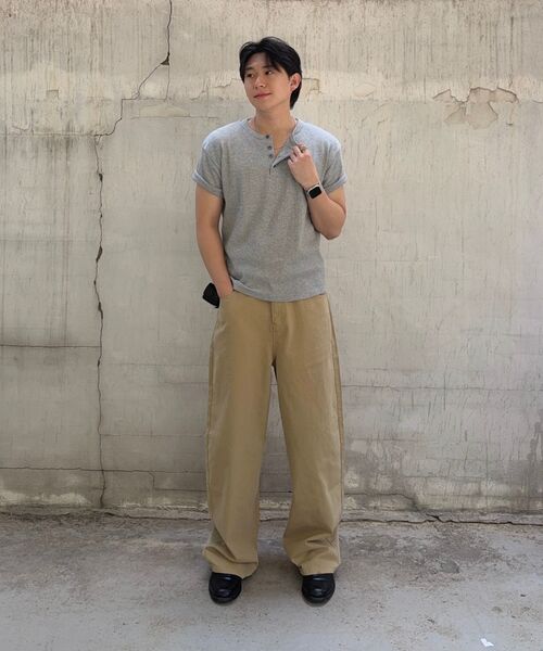 EXCONTAINER(エックスコンテナ)の「ヘンリーネックワッフルハーフスリーブ (グレー)(Tシャツ/カットソー・メンズ・その他・X-LARGE/MEDIUM/LARGE)」の8枚目の写真
