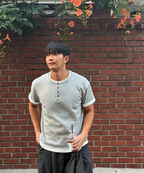 EXCONTAINER(エックスコンテナ)の「ヘンリーネックワッフルハーフスリーブ (グレー)(Tシャツ/カットソー・メンズ・その他・X-LARGE/MEDIUM/LARGE)」の10枚目の写真