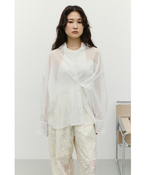 STYLEMIXER(スタイルミキサー)の「【4色展開・長袖】2WAYシアーシャツ(シャツ/ブラウス・レディース・ホワイト/ライトブラウン/ブラック/グリーン・FREE)」の1枚目の写真