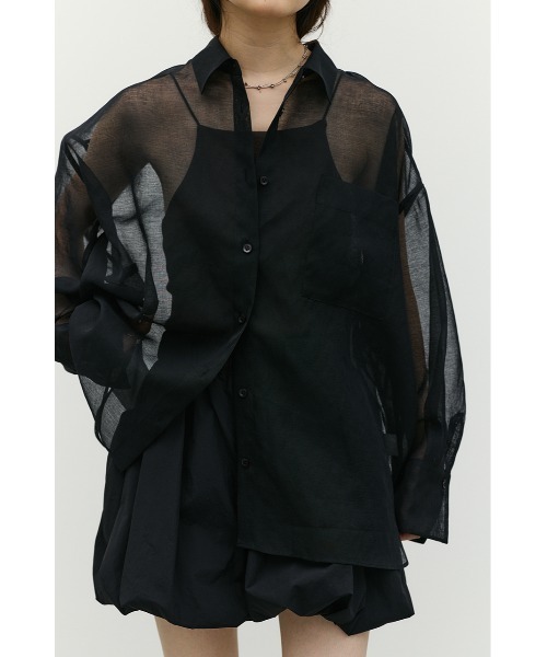 STYLEMIXER(スタイルミキサー)の「【4色展開・長袖】2WAYシアーシャツ(シャツ/ブラウス・レディース・ホワイト/ライトブラウン/ブラック/グリーン・FREE)」の2枚目の写真