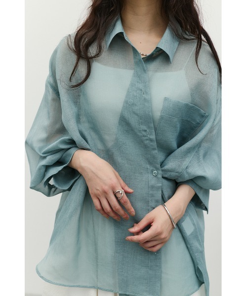 STYLEMIXER(スタイルミキサー)の「【4色展開・長袖】2WAYシアーシャツ(シャツ/ブラウス・レディース・ホワイト/ライトブラウン/ブラック/グリーン・FREE)」の9枚目の写真
