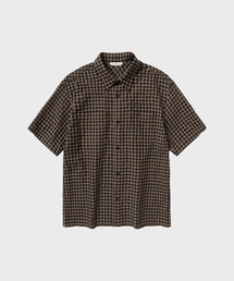 NONBLANK（ノンブランク）の「ギンガムチェッククロップHSシャツ_DARK BEIGE（シャツ/ブラウス）」