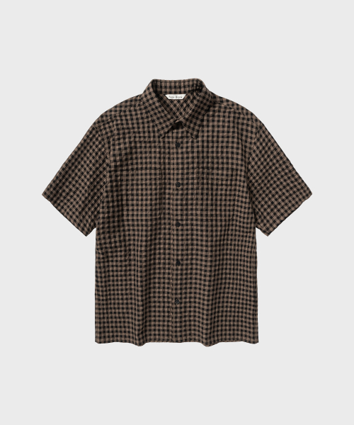 NONBLANK(ノンブランク)の「ギンガムチェッククロップHSシャツ_DARK BEIGE(シャツ/ブラウス・メンズ・ダークベージュ・SMALL/MEDIUM/LARGE/X-LARGE)」の1枚目の写真