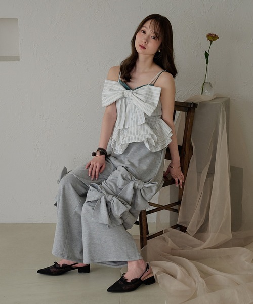 mideal(マイディール)の「ribbon sweat pants / リボンスウェットパンツ(スウェットパンツ・レディース・ブラック/グレー・SMALL/MEDIUM)」の3枚目の写真
