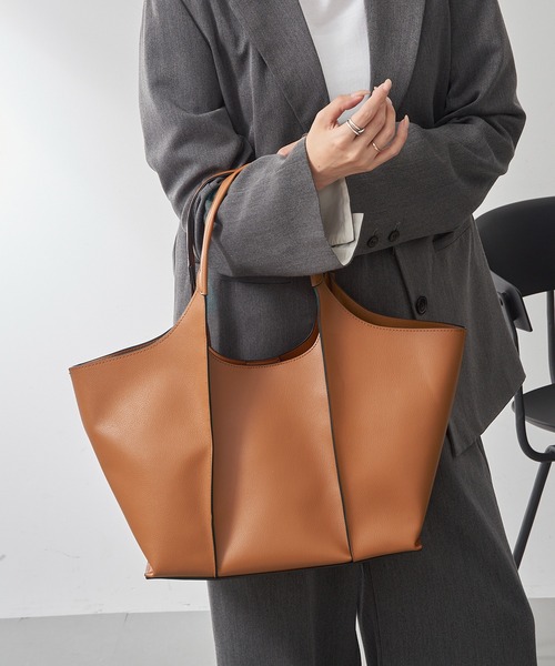 MAISON BREEZE（メゾンブリーズ）の「【MAISON BREEZE】アウトステッチA4トート 仕事バッグ/大容量/A4収納可 SNBD（トートバッグ・レディース・チャコールグレー/ブラック/キャメル・FREE）」の3枚目の写真