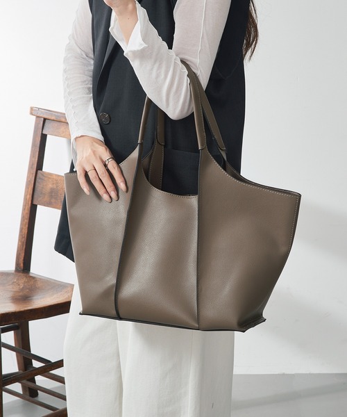 MAISON BREEZE（メゾンブリーズ）の「【MAISON BREEZE】アウトステッチA4トート 仕事バッグ/大容量/A4収納可 SNBD（トートバッグ・レディース・チャコールグレー/ブラック/キャメル・FREE）」の2枚目の写真
