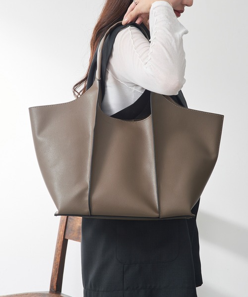 MAISON BREEZE（メゾンブリーズ）の「【MAISON BREEZE】アウトステッチA4トート 仕事バッグ/大容量/A4収納可 SNBD（トートバッグ・レディース・チャコールグレー/ブラック/キャメル・FREE）」の11枚目の写真