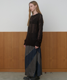 ASYM STRIPE SKIRT_CHARCOAL/NAVY