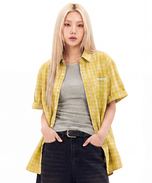 ARTISTWEAR（アーティストウェア）の「[ATW] サンアンドムーンチェックハーフシャツ - イエロー（シャツ/ブラウス・レディース・その他・MEDIUM/LARGE/X-LARGE）」の2枚目の写真