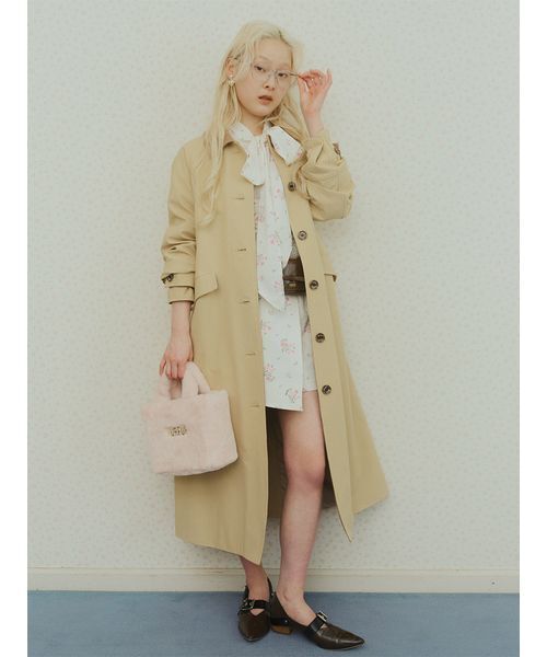 FURFUR(ファーファー)の「ステンカラーロングコート(ステンカラーコート・レディース・ベージュ/グレー/チェック・F)」の4枚目の写真