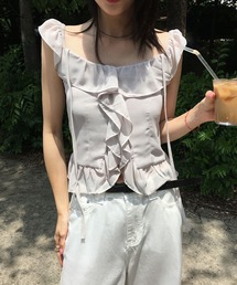 シフォンフリルノースリーブブラウス