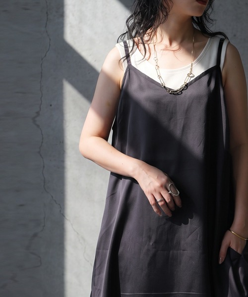 antiqua（アンティカ）の「ボタニカル柄 ロング キャミワンピース（ワンピース・レディース・ブラックミックス・ONESIZE）」の9枚目の写真