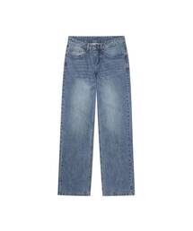 RIVETTE RAW STRAIGHT DENIM PANTS [MID BLUE]