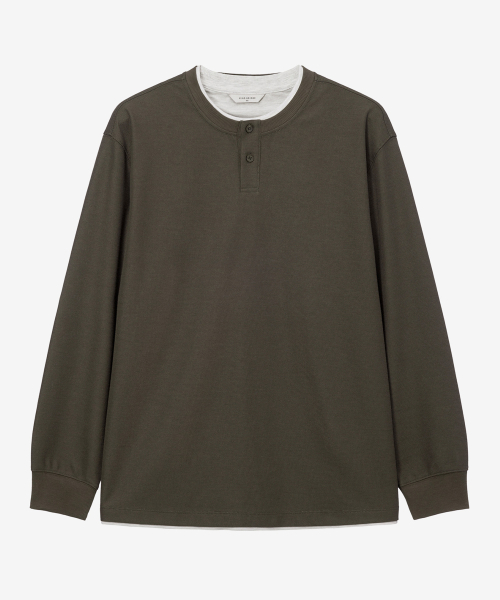 MINDBRIDGE(マインドブリッジ)の「レイヤードヘンリーネックスクラブberサロペットデイリー長袖Tシャツ - 2color(Tシャツ/カットソー・メンズ・ダークベージュ/ブラック・100/105/110/95)」の15枚目の写真