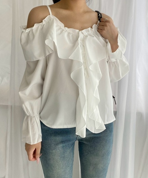 merrylatte（メリーラテ）の「オフショルダーブラウス（シャツ/ブラウス・レディース・ホワイト/ブラック・MEDIUM）」の14枚目の写真