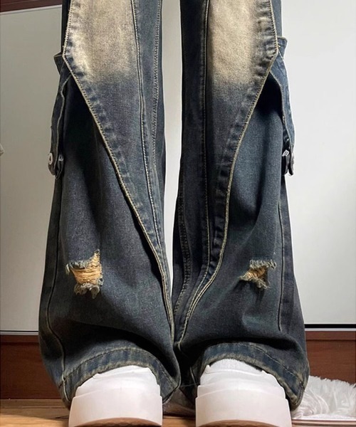 &soiree(アンドソワレ)の「ウォッシュデザイン切り替えストレートデニムパンツ(デニムパンツ・レディース・ブルー・MEDIUM/LARGE/X-LARGE/SMALL)」の4枚目の写真