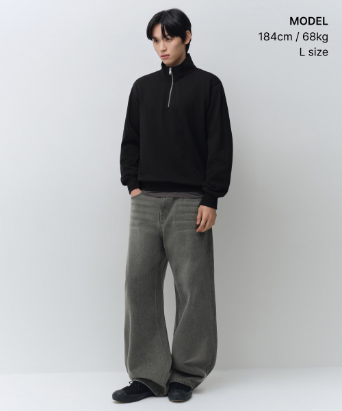 MUSINSA STANDARD（ムシンサスタンダード）の「クォーター ジャケット スウェットシャツ [ブラック]（スウェット・メンズ・その他・SMALL/MEDIUM/3XL/2XL/LARGE/X-LARGE）」の2枚目の写真