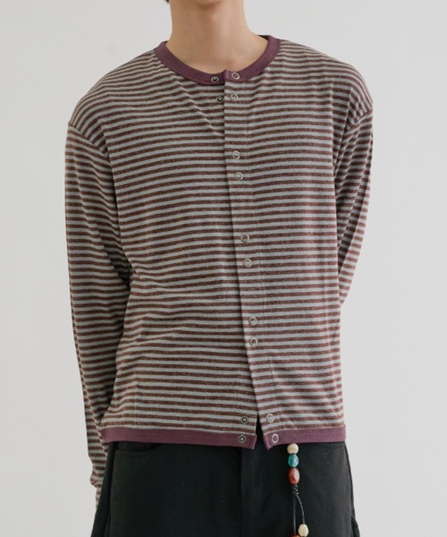 EPNK(イーピーエヌケー)の「Double Ring-Snap Cardigan/ リングドット ダブルスナップカーディガン(その他トップス・メンズ・ブラック/ボルドー・MEDIUM/LARGE/SMALL)」の1枚目の写真